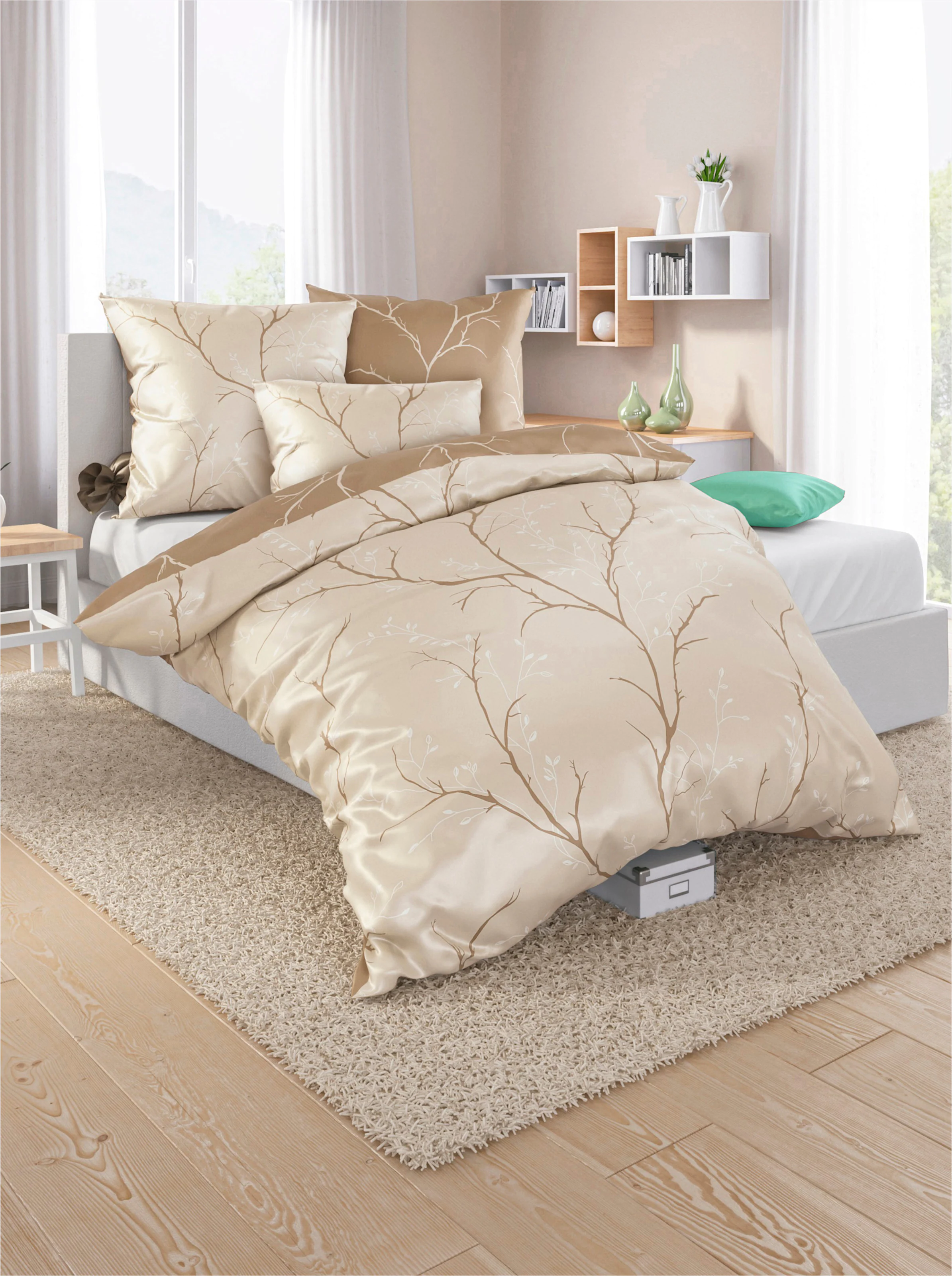 wäschepur Bettwäsche in beige-schoko-bedruckt