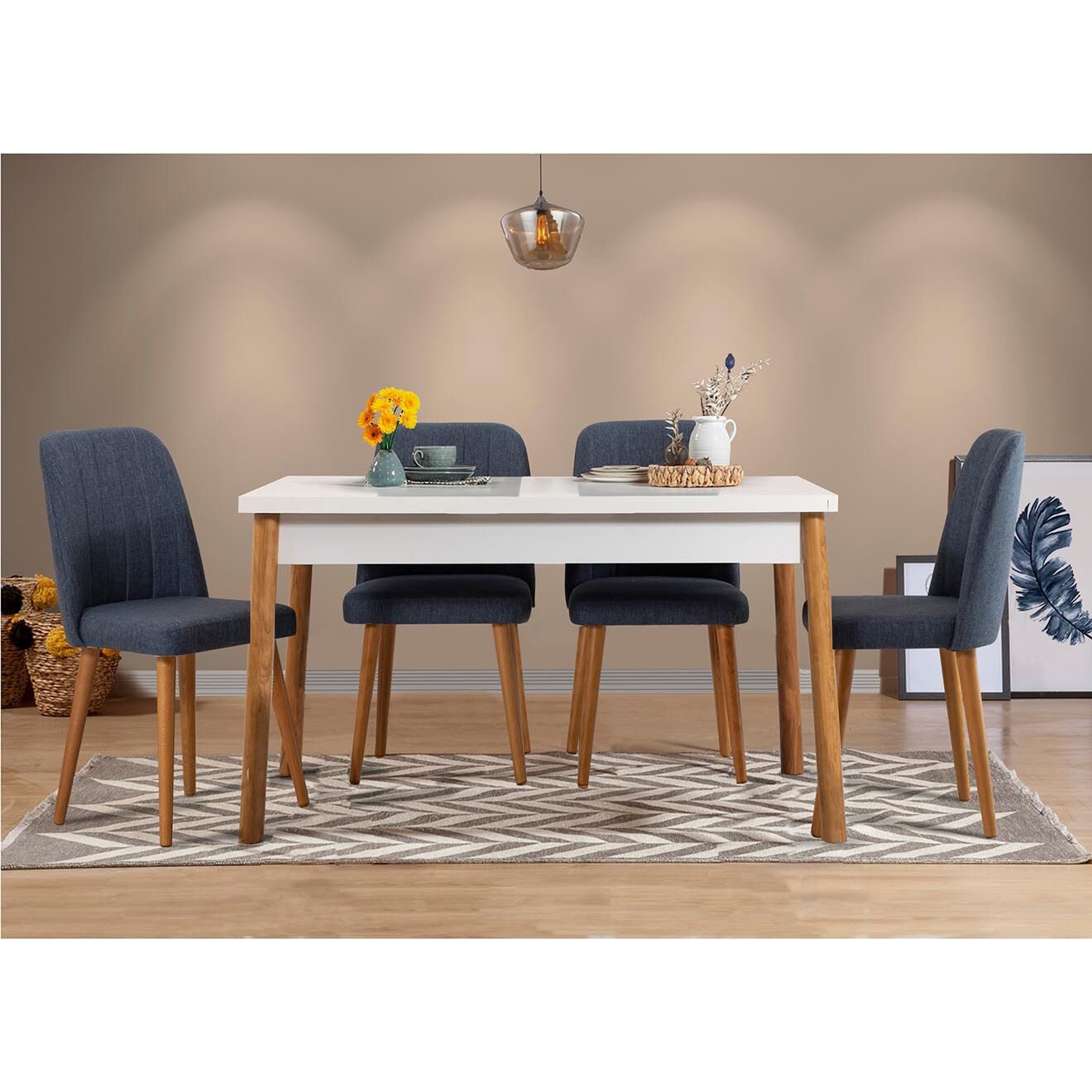 Homitis Ensemble Table + 4 Chaises Costa 1048 beige/bleu marine