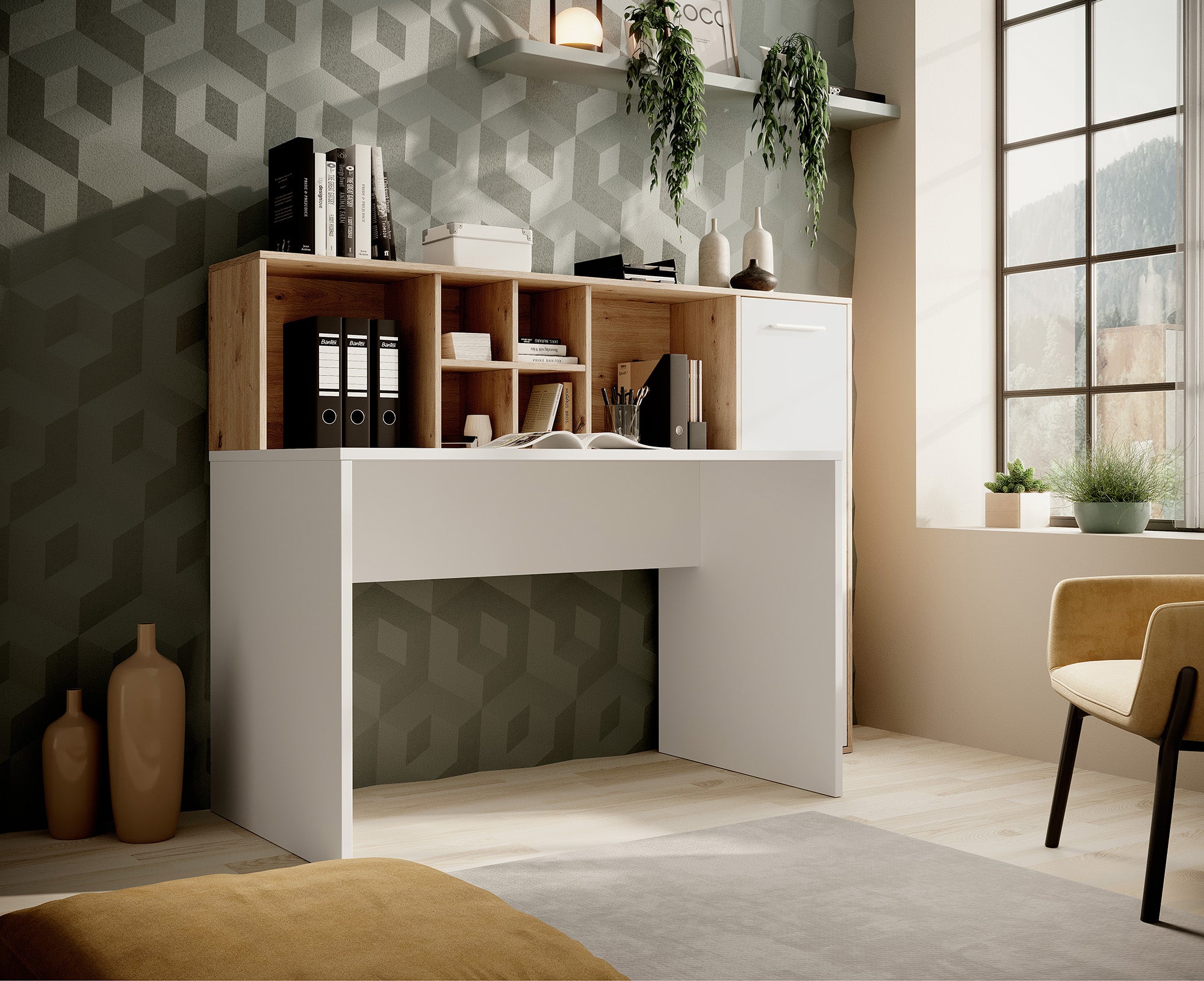 Elze - Bureau - Eiken/wit - 158x66 cm