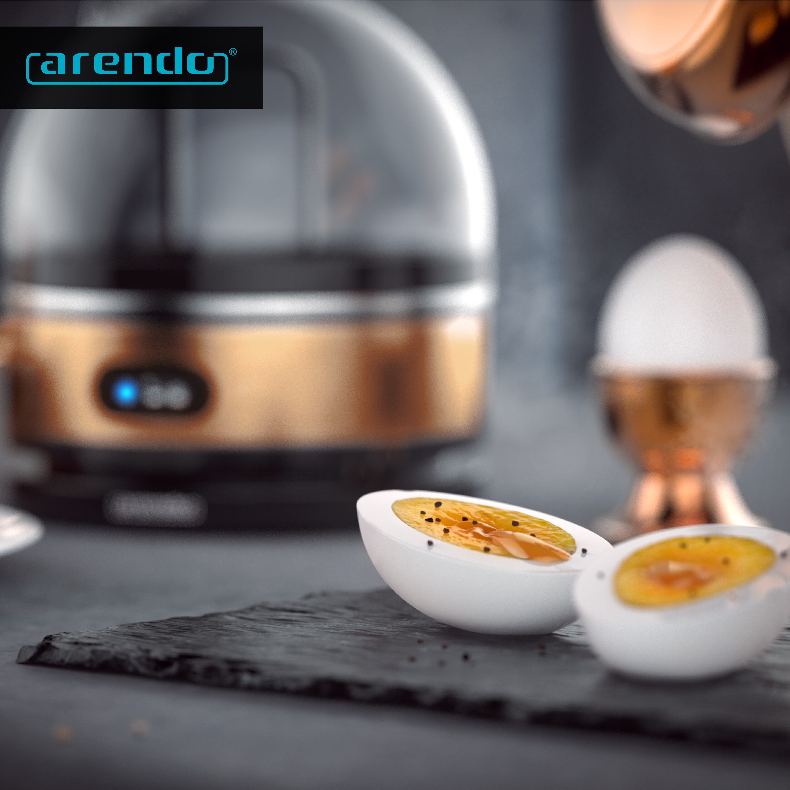 Arendo Eierkocher für 7 Eier, Edelstahl, 400 Watt, Kipp-Funktionsschalter, 3 Härtegrade wählbar, Warmhaltefunktion, Signalton - BPA-frei, Sevencook