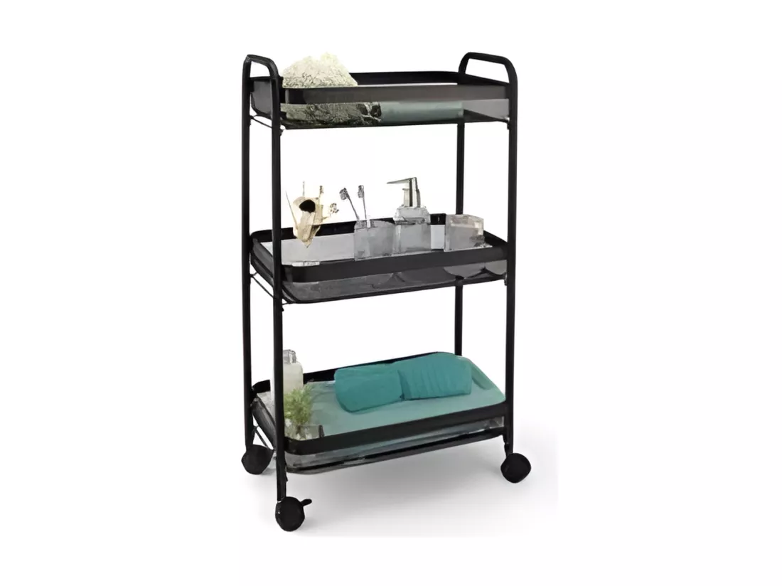 Desserte roulante en acier noir avec 3 paniers H 79.6 cm