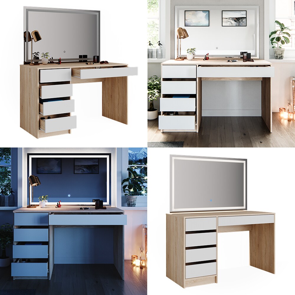 VICCO Schminktisch Sherry Sonoma Weiß Frisiertisch LED Spiegel Kommode Schublade