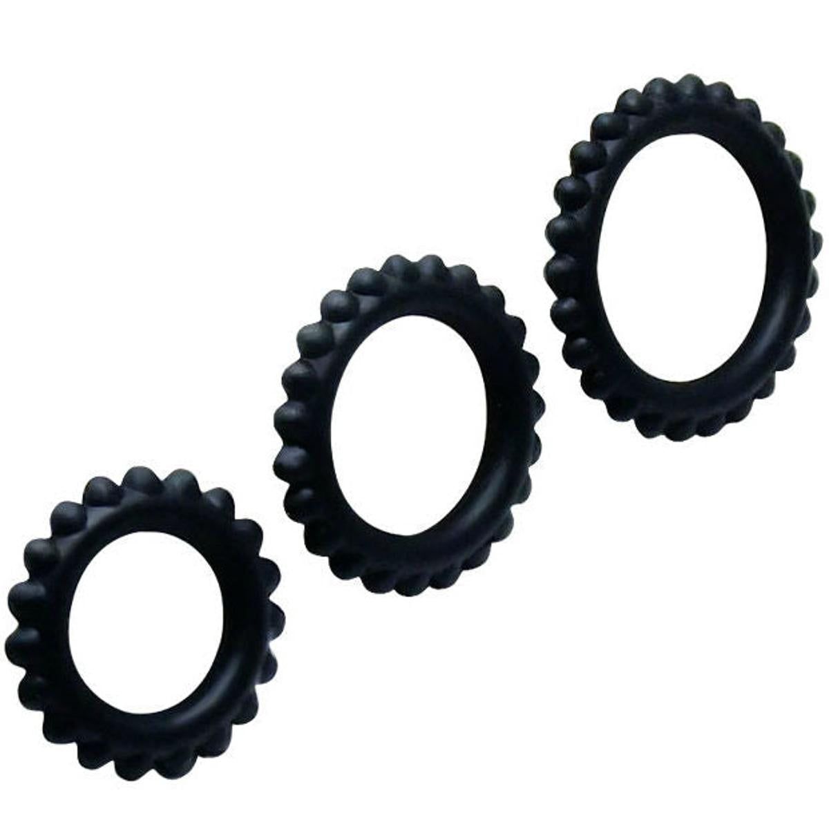 3-teiliges Penisring Set mit Noppen | 100% Silikon | Baile