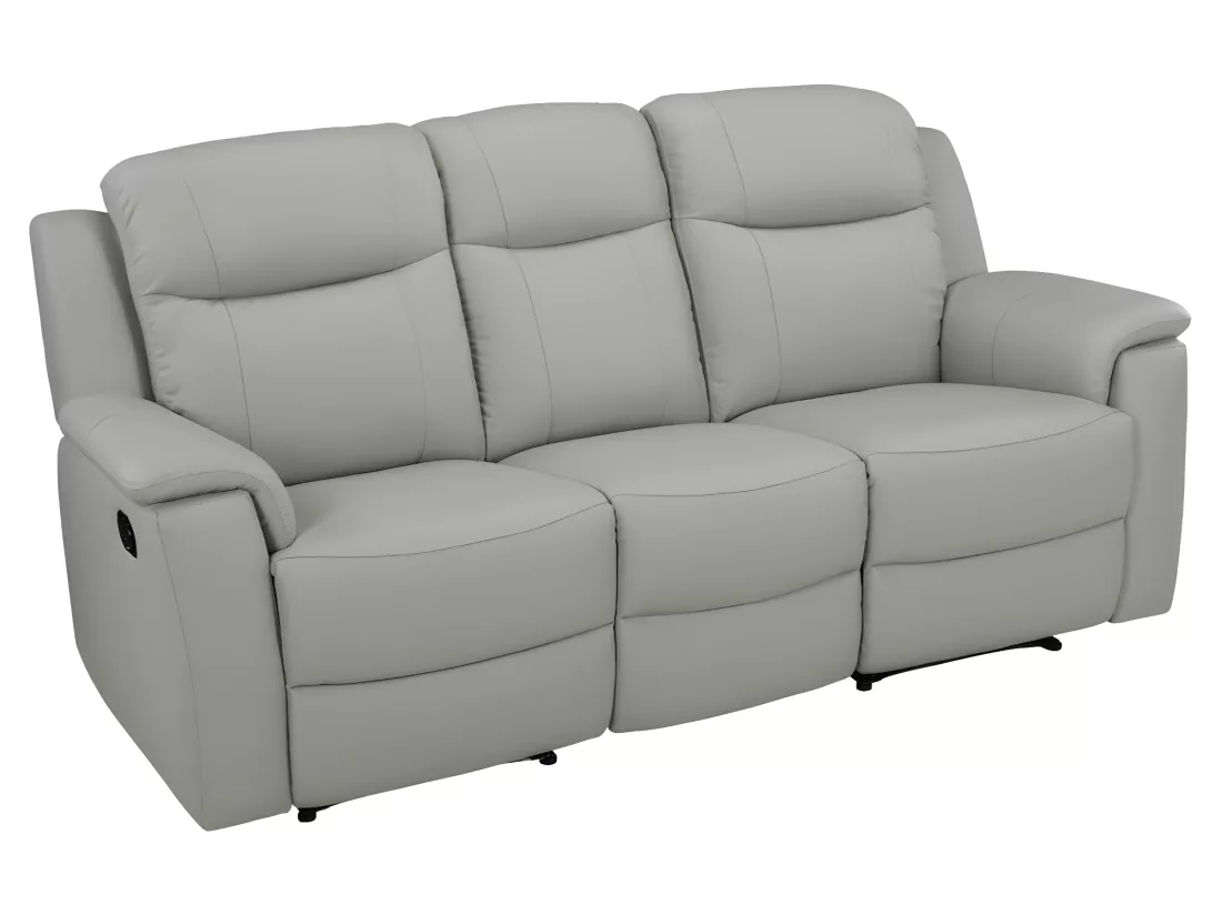 Canapés 3 places 2 places et un fauteuil relax EVASION en cuir - Gris clair