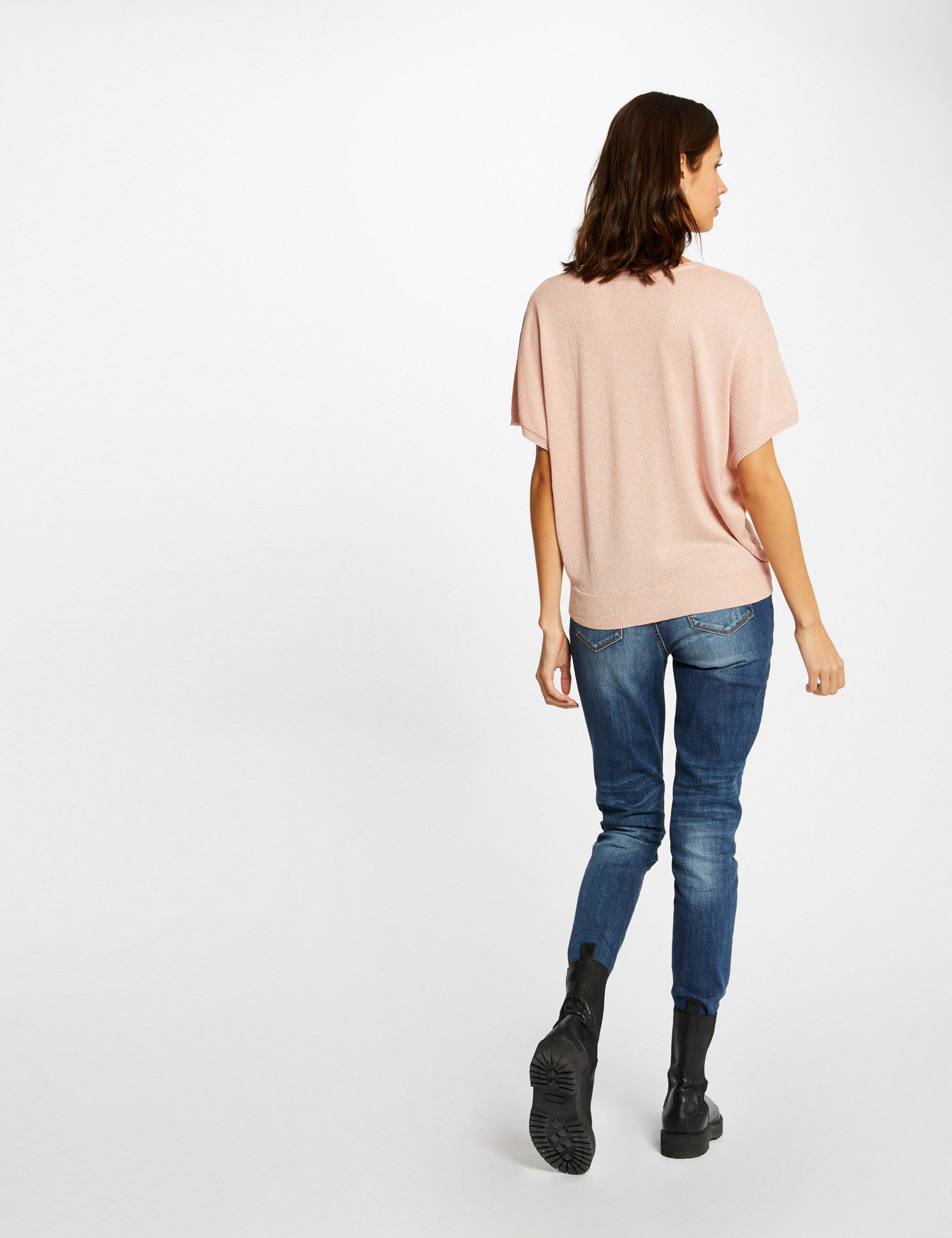 Pull manches courtes avec boutons vieux rose femme - vieux_rose