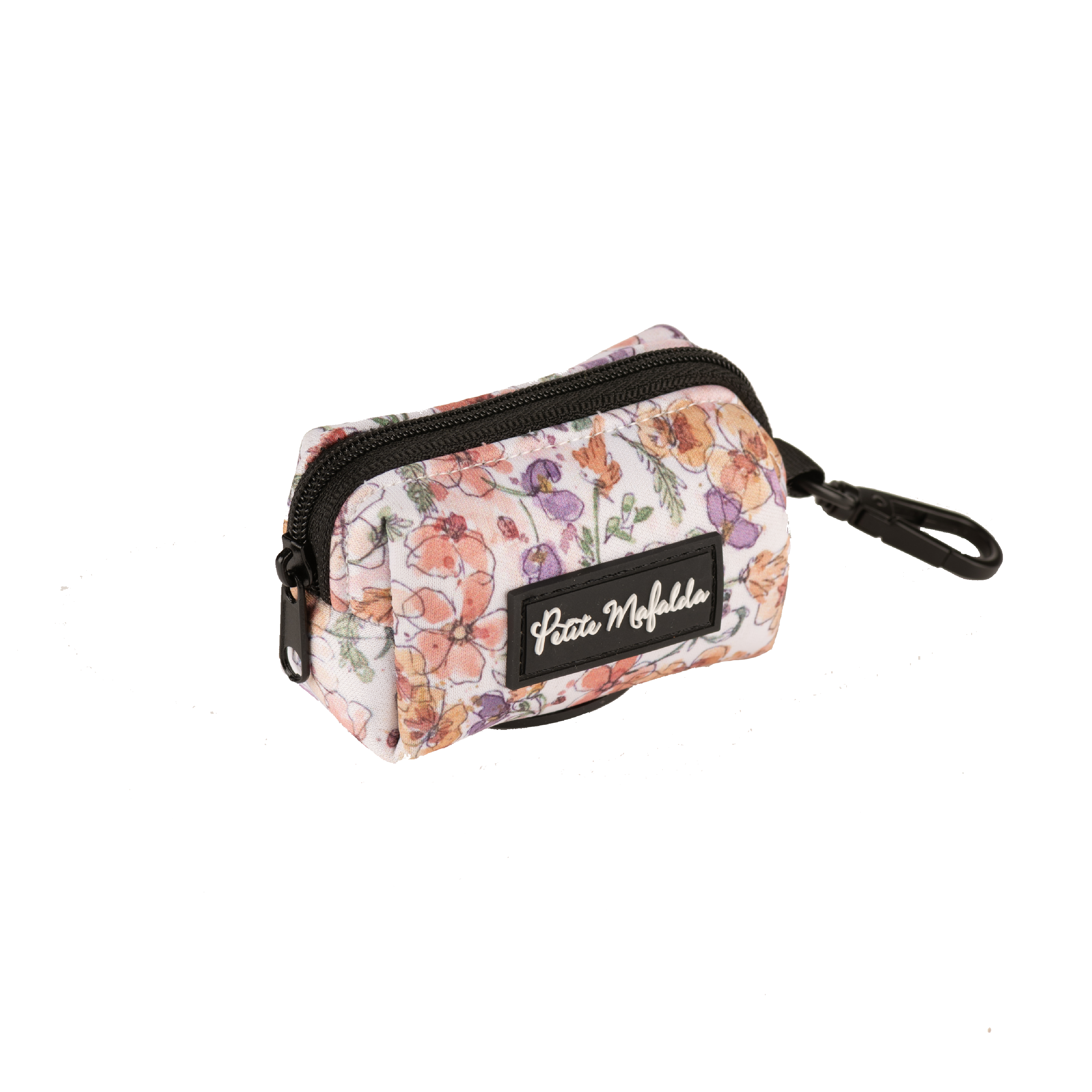 Porta-sacos Petite Mafalda com estampa floral rosa para cães