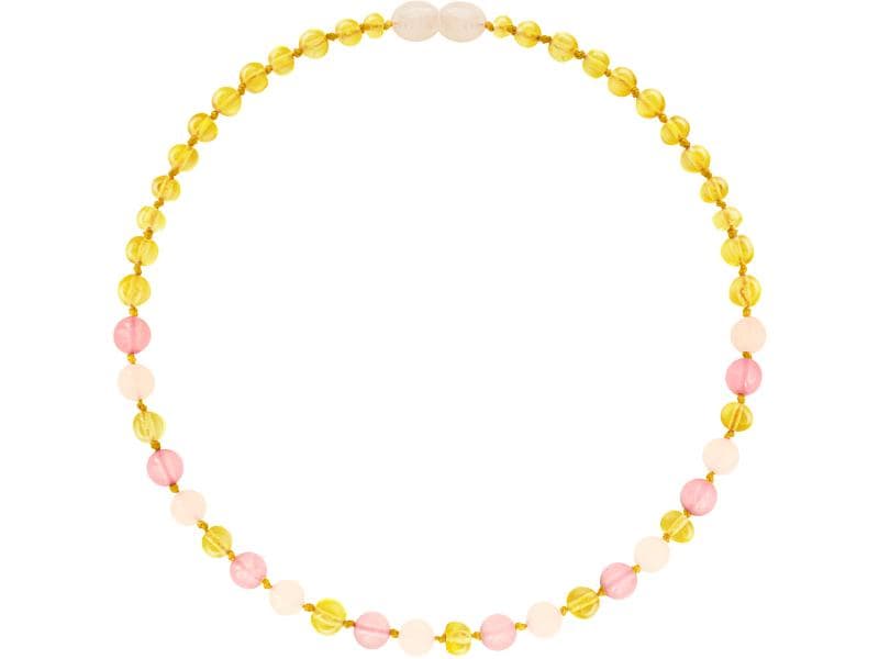 Amberos Bernsteinkette Lemon mit Edelsteinen Pink-Jade und Natur-Bernstein Babykette