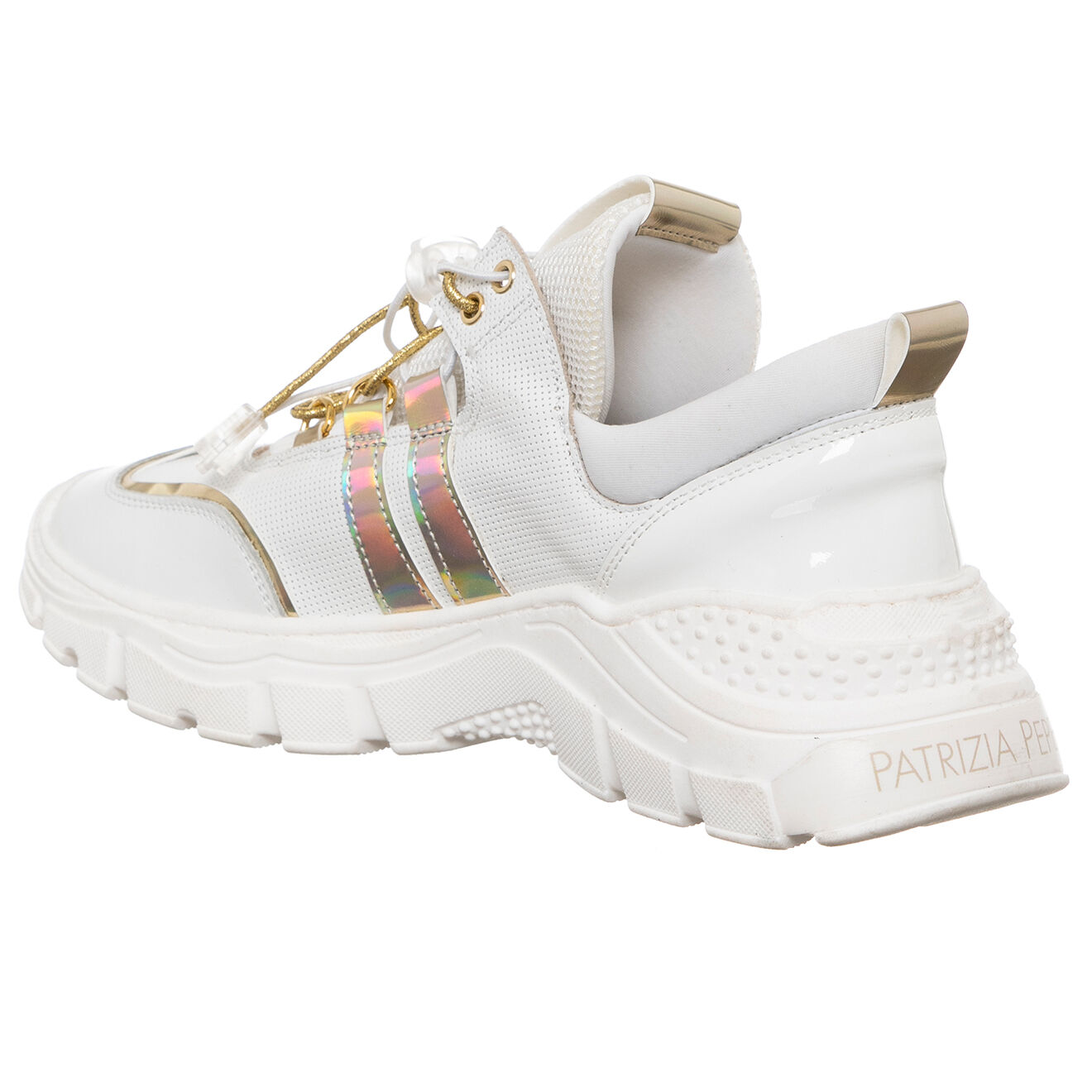 Patrizia Pepe Baskets en Cuir Run blanc/doré - Talon 5 cm