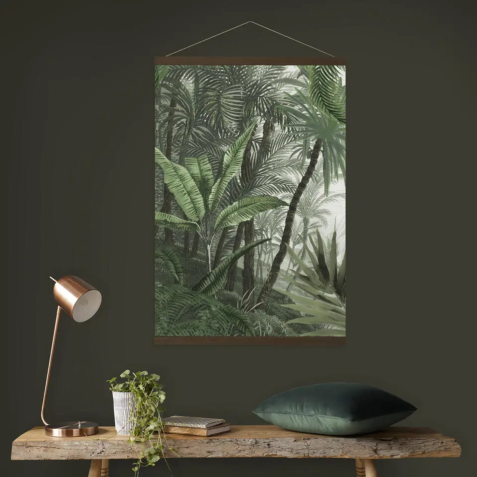 Hangende Poster Linnen - Jungle Landschap Groen
