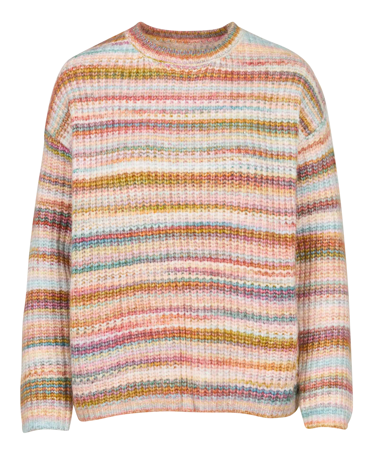 MOSTINI - Pull droit col rond rayé en maille mélangée | Vert
