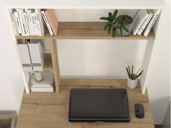 Bureau avec rangements - Blanc et naturel - VALURI