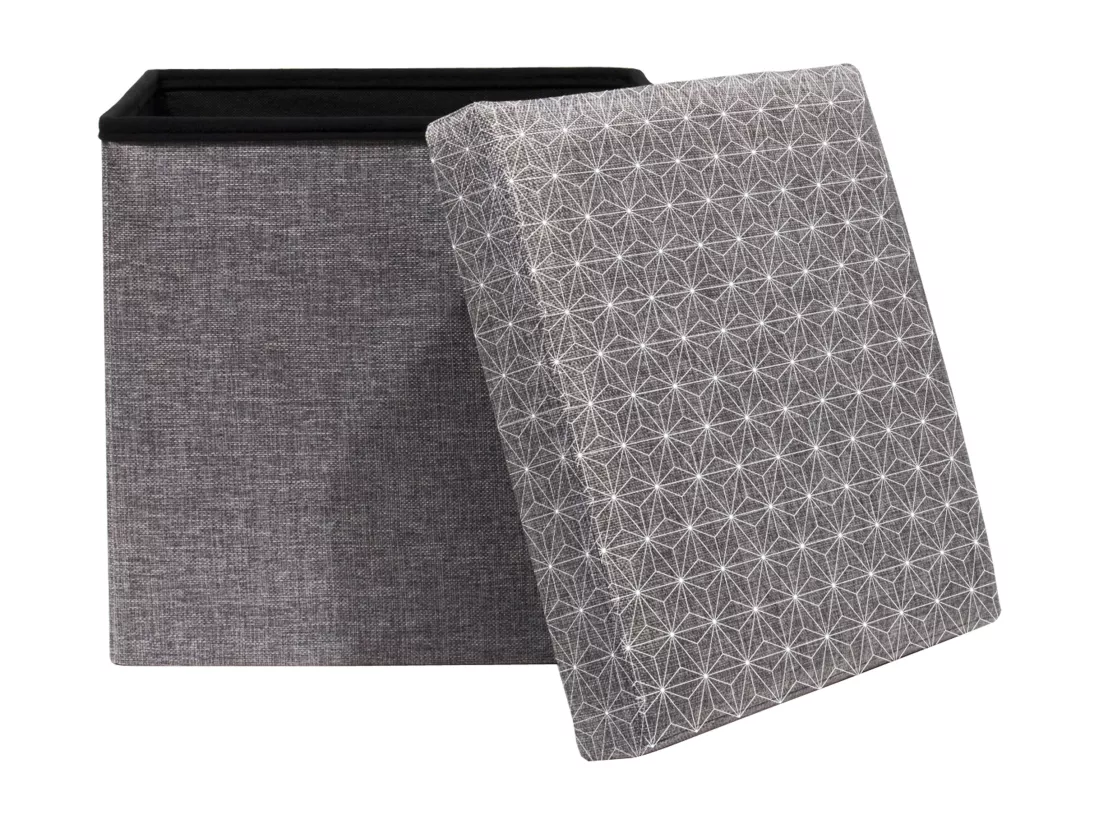 Coffre Pouf Pliable Gris Motif Blanc