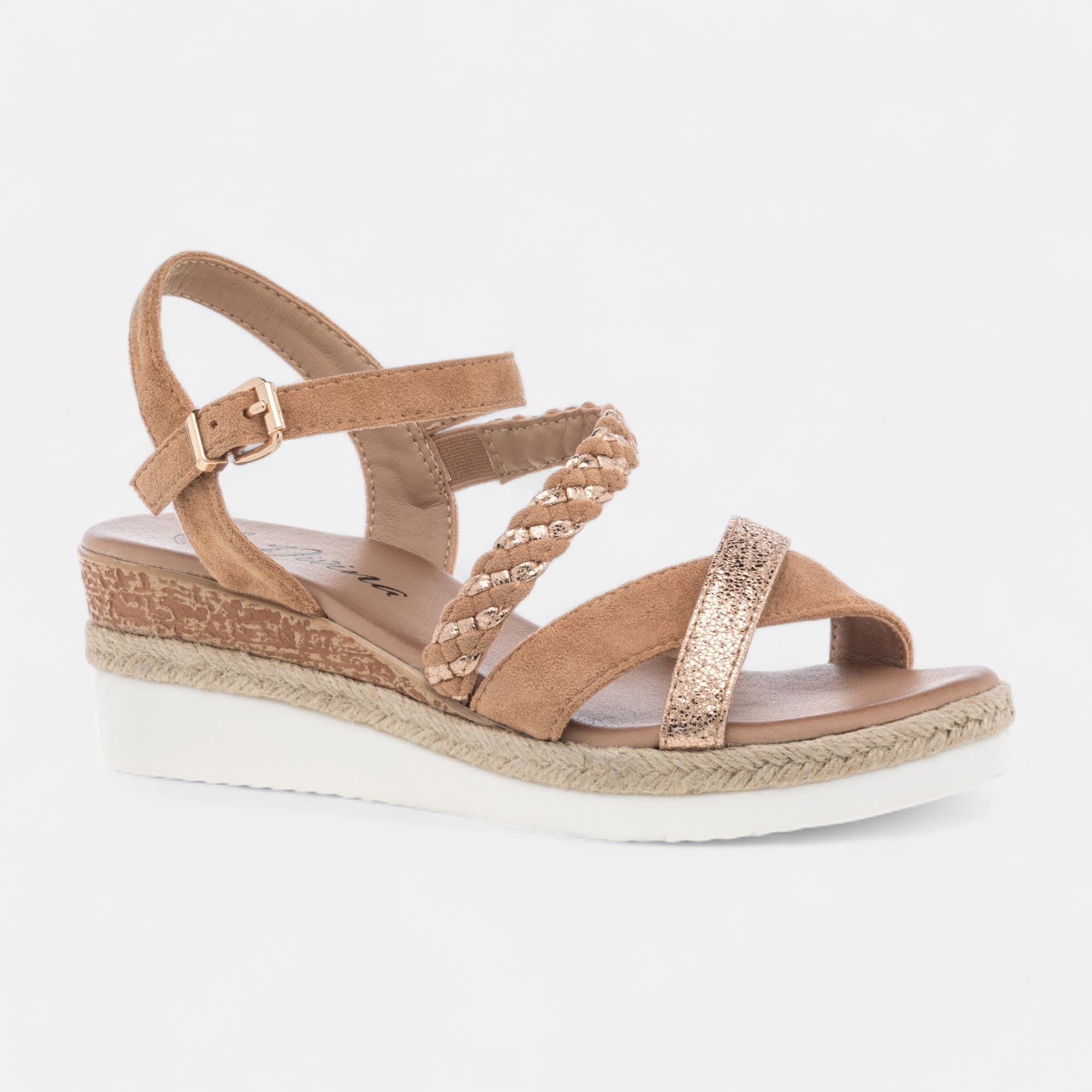 Sandales à talon compensé Femme camel