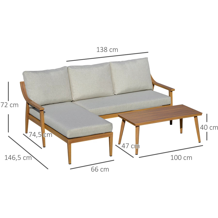 Outsunny Gartenmöbel Set mit Sitzkissen natur