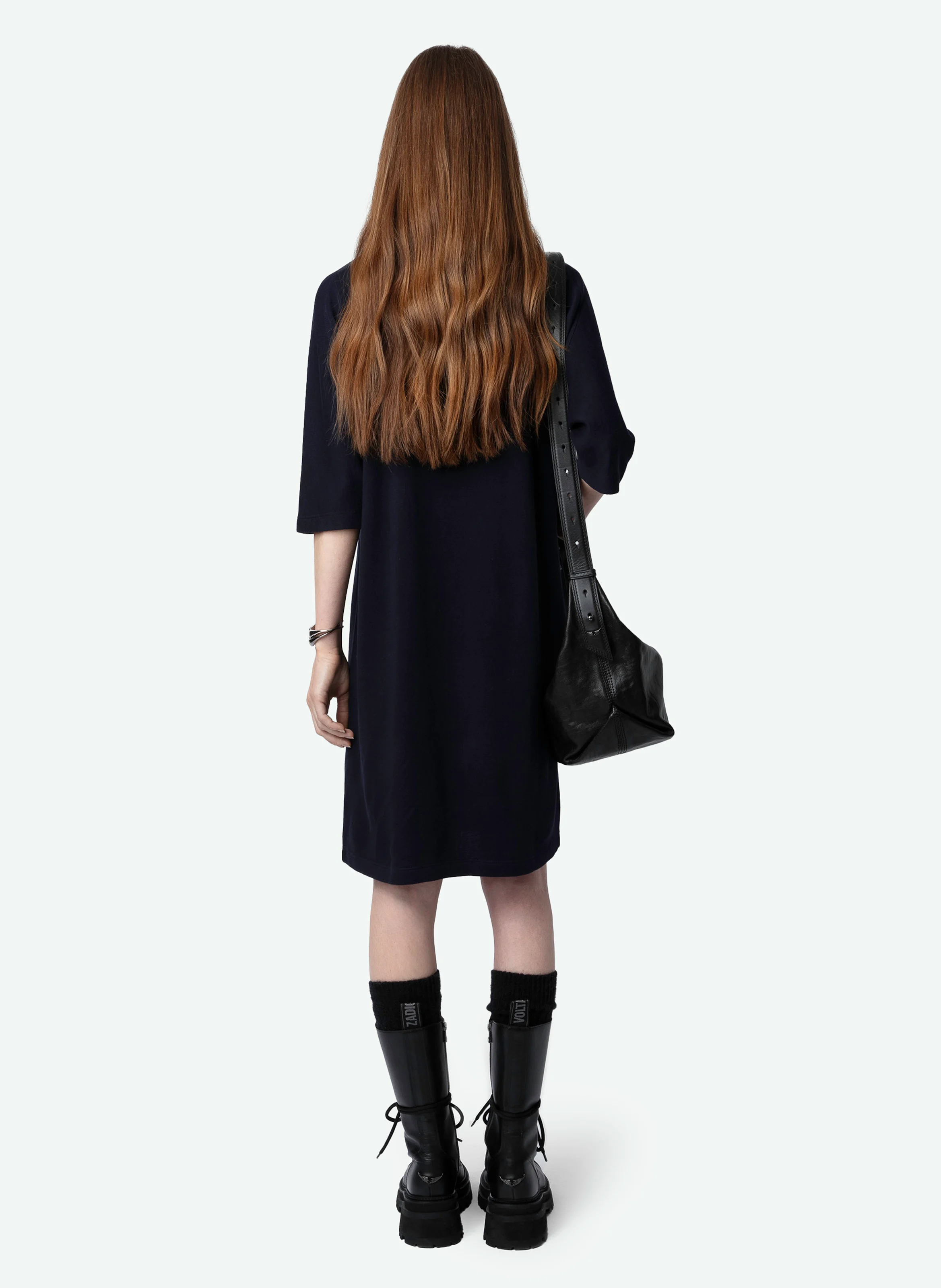 PORTMAN - Robe midi col rond en coton bio mélangé | Bleu