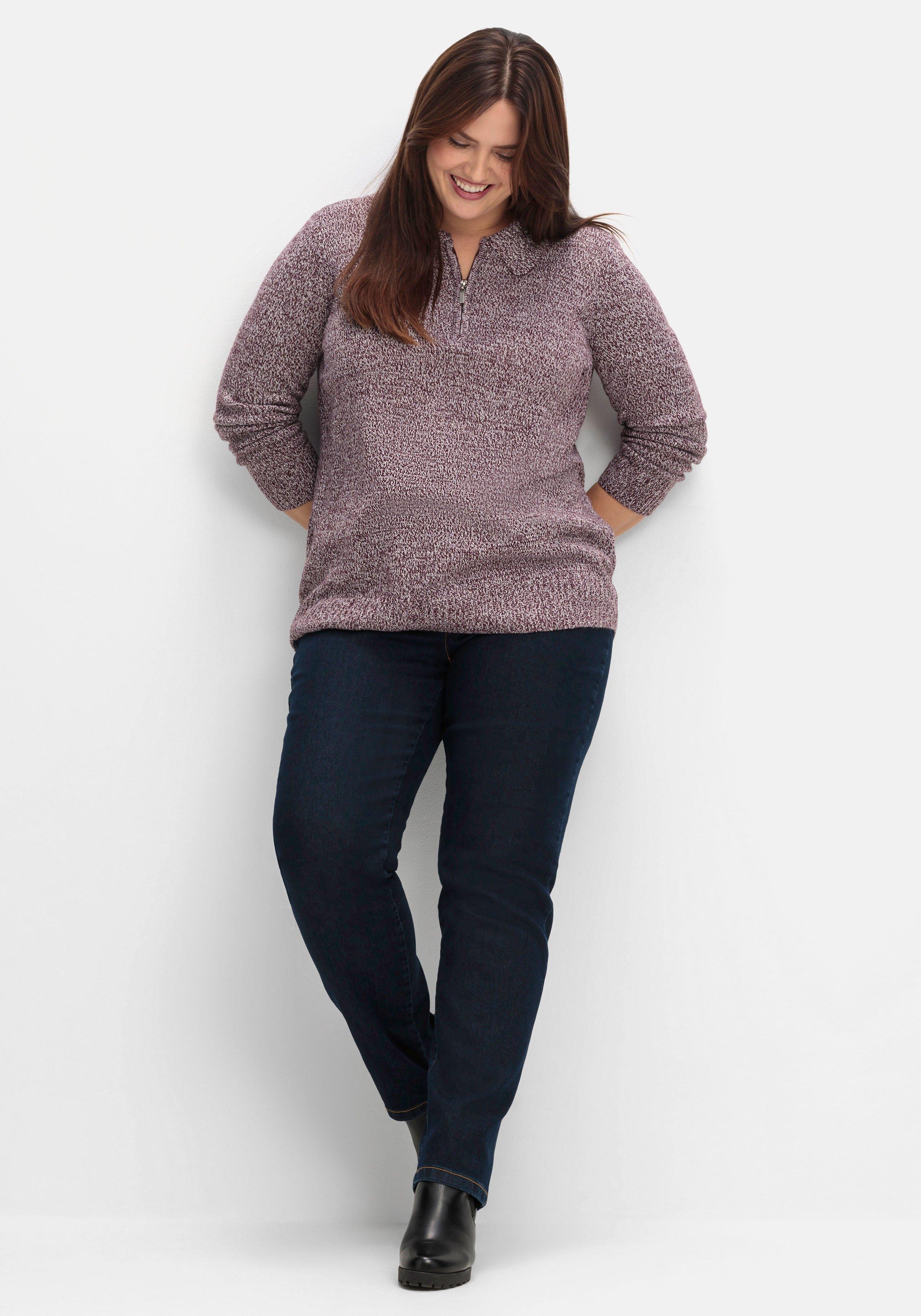 Pullover mit Polokragen, in melierter Optik