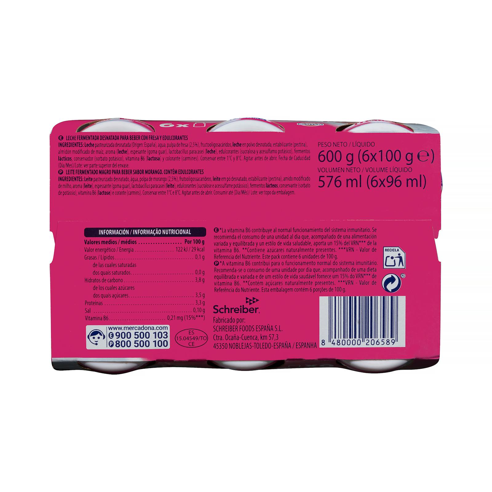 Boisson lactée L-casei à la fraise 0% mg 0% sucres ajoutés
