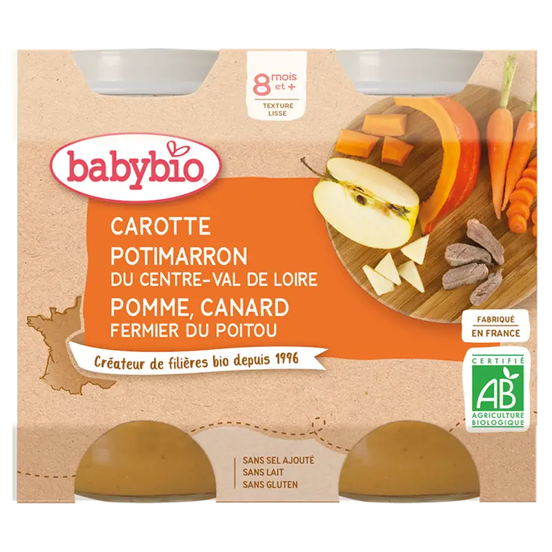 Petit Pot Carotte Potimarron Du Centre-Val De Loire Pomme Canard Fermier Du Poitou - 2x200g