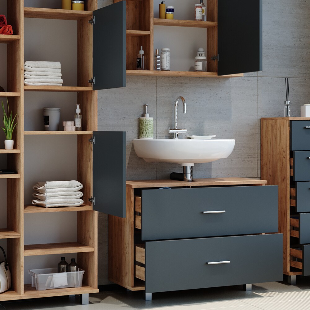 VICCO Badmöbel Set ILIAS Eiche Anthrazit Spiegel Kommode Unterschrank Badschrank