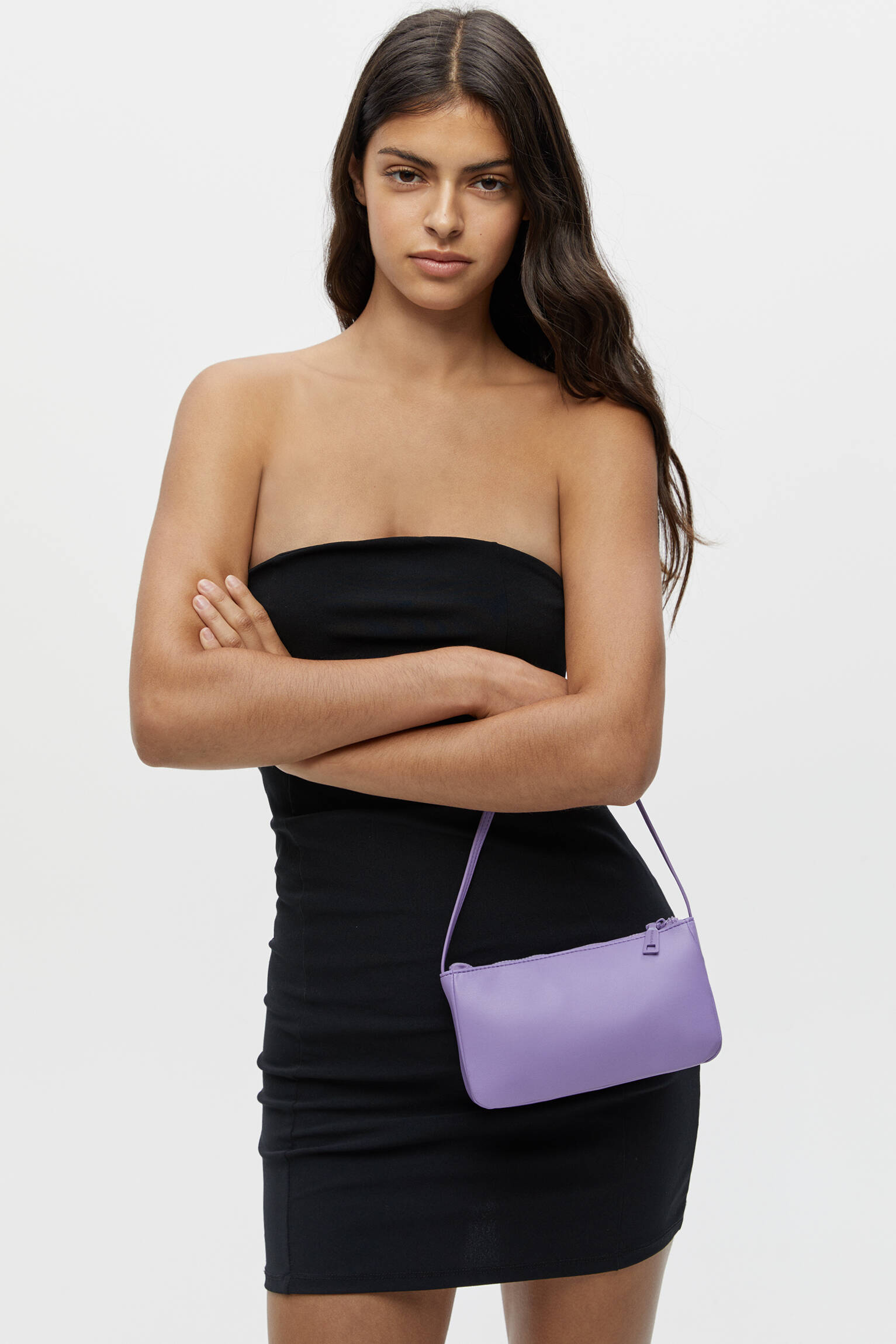 Bolsa transversal com detalhe de zíper - Malva