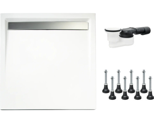 SCHULTE ExpressPlus afvoer douchebak complete set 90 x 90 x 2,5 cm wit glad EP202077 04 41
