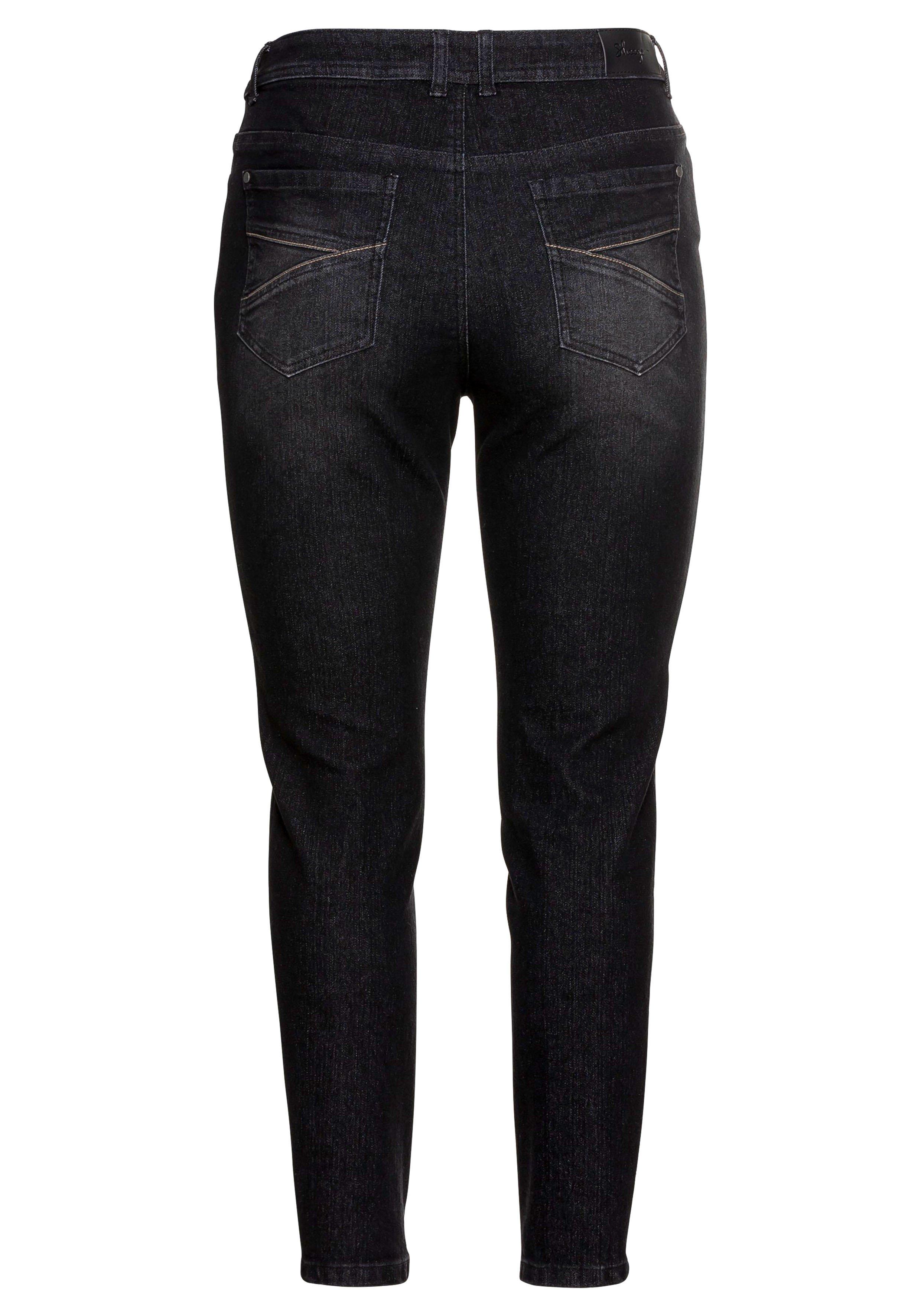 Slim Jeans mit vorverlegter Teilungsnaht