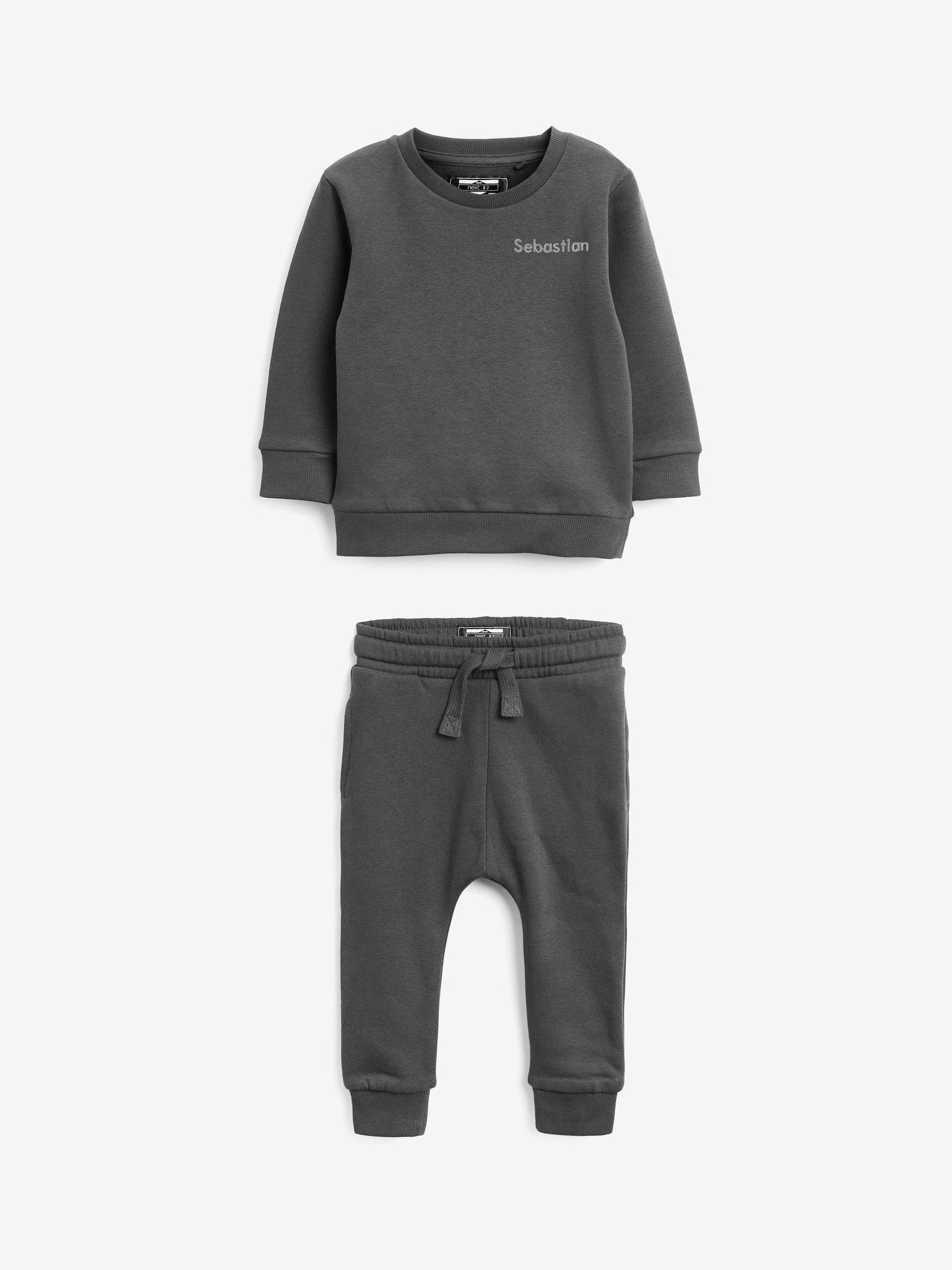 Antraciet - Gepersonaliseerde set met jersey sweatshirt en joggingbroek (3 mnd-7 jr)
