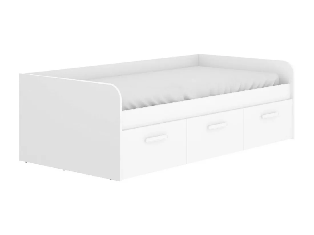 Lit enfant Daabou, Lit coffre pour chambres, Cadre de lit simple avec 3 tiroirs, 194x97h60 cm, Blanc
