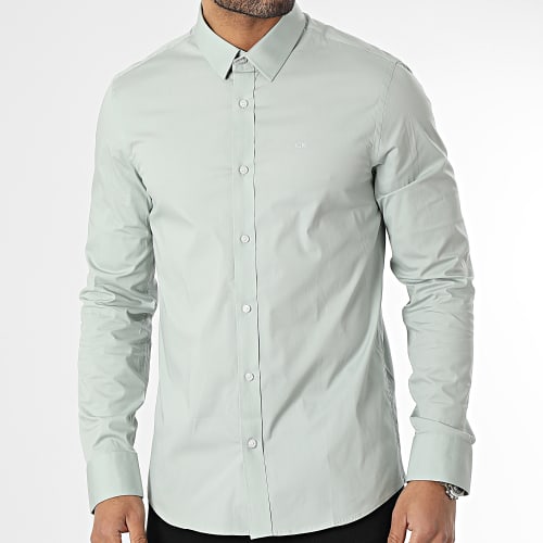Chemise Manches Longues Stretch Poplin 0856 Vert Kaki Clair