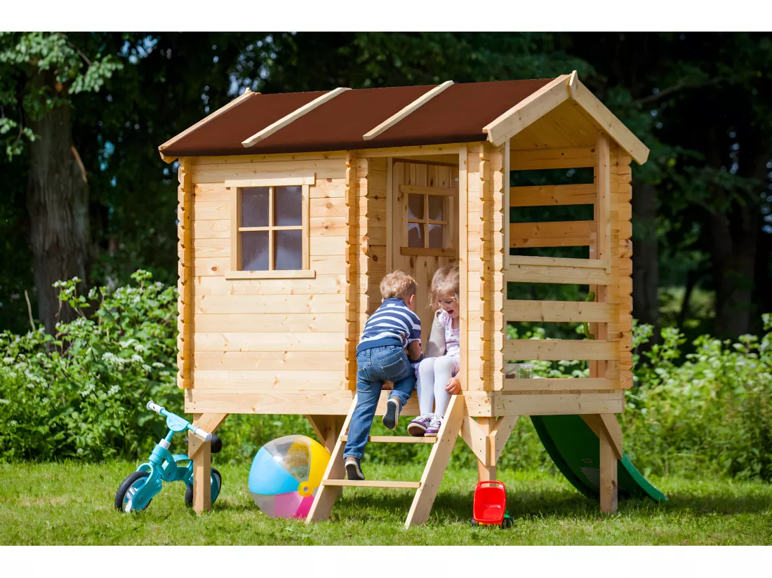 Maisonnette en bois avec toboggan - 82x146xH205cm/1.1m2 - Timbela M501C