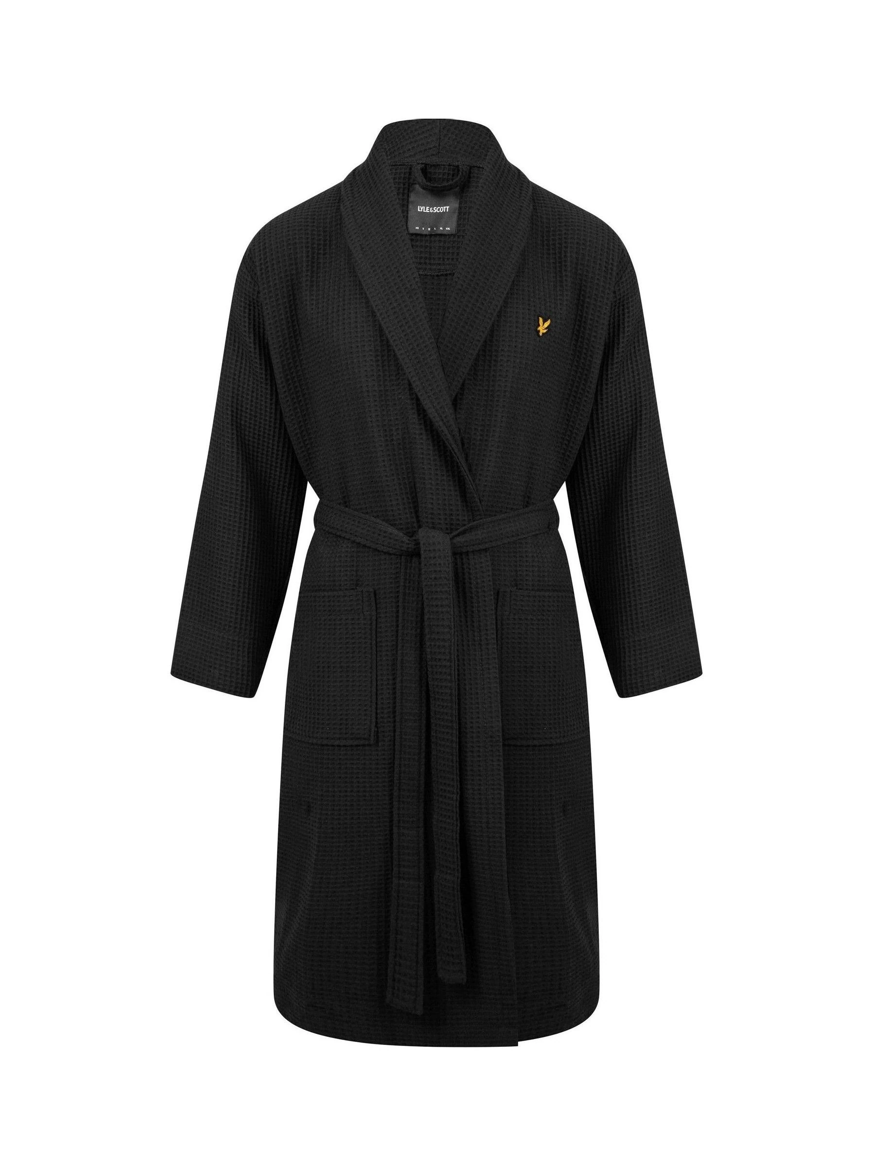 Zwart - Lyle & Scott 100% katoenen premium badjas met wafeldessin