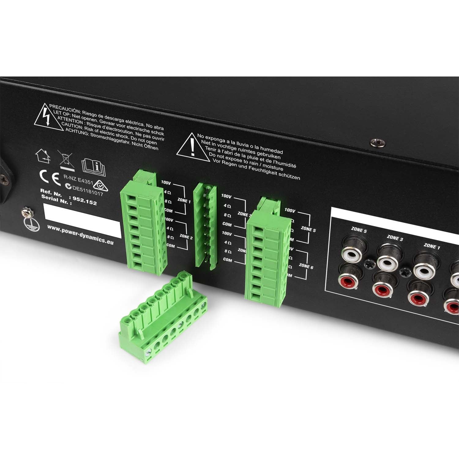 Power Dynamics PRM606 100V 6-zone 19-inch versterker - 6x 60 Watt