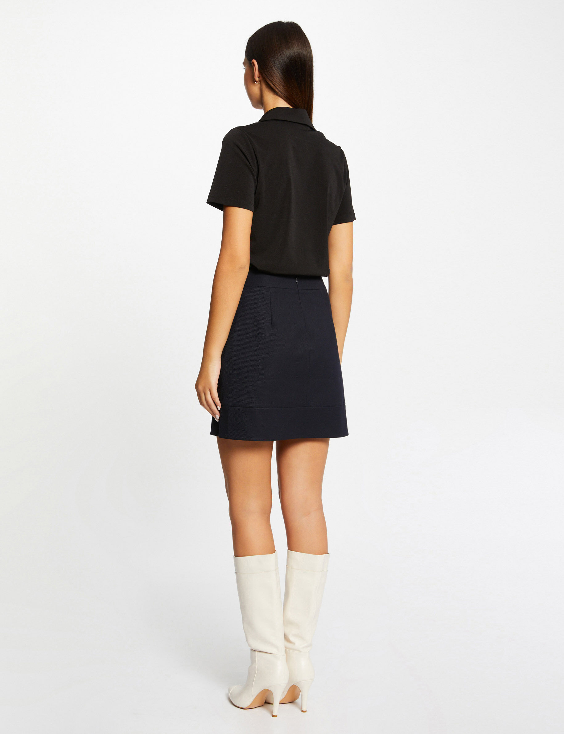 T-shirt manches courtes col à revers noir femme - noir
