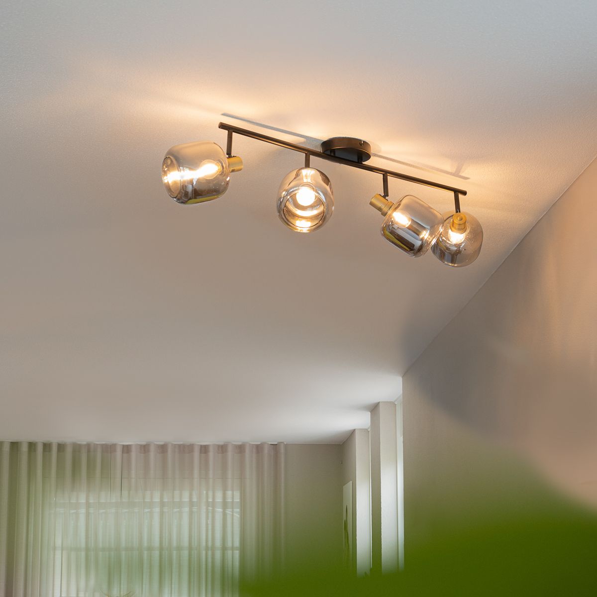 Plafondspot zwart met goud met smoke glas 4-lichts - Zuzanna