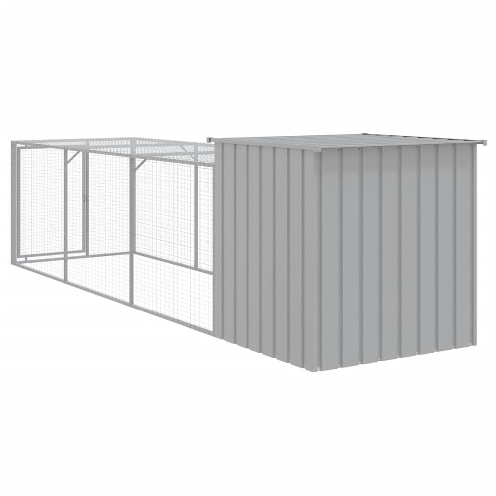 Poulailler avec cour gris clair 110x405x110 cm acier galvanisé