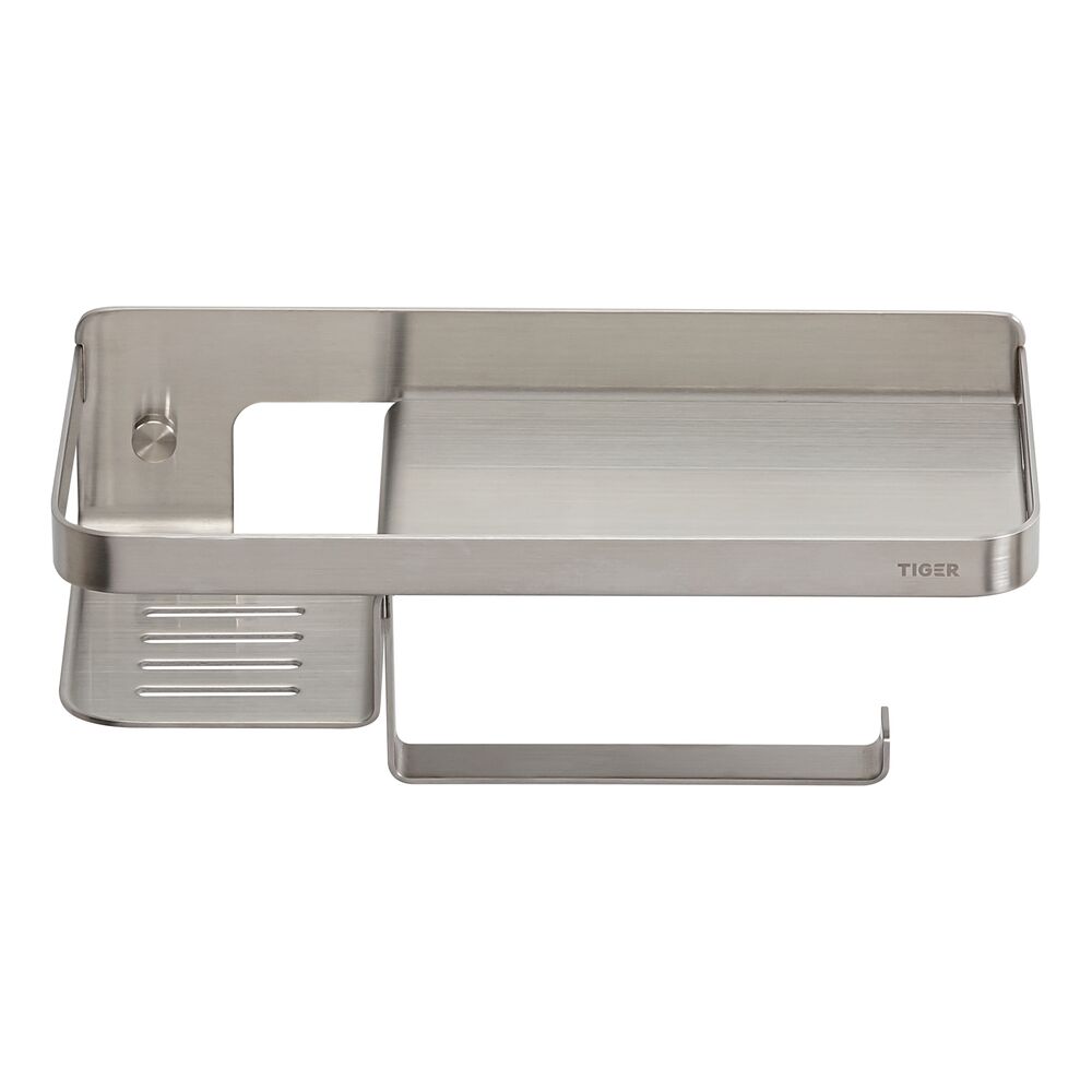 Tiger Caddy toiletrolhouder met planchet RVS geborsteld