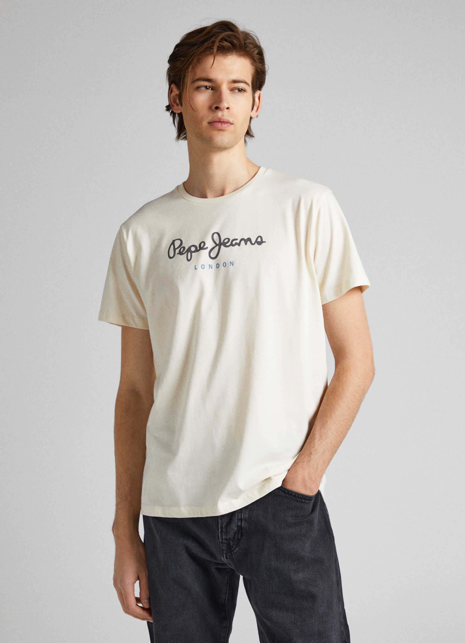 Camiseta de algodão com logotipo estampado - branco marfim