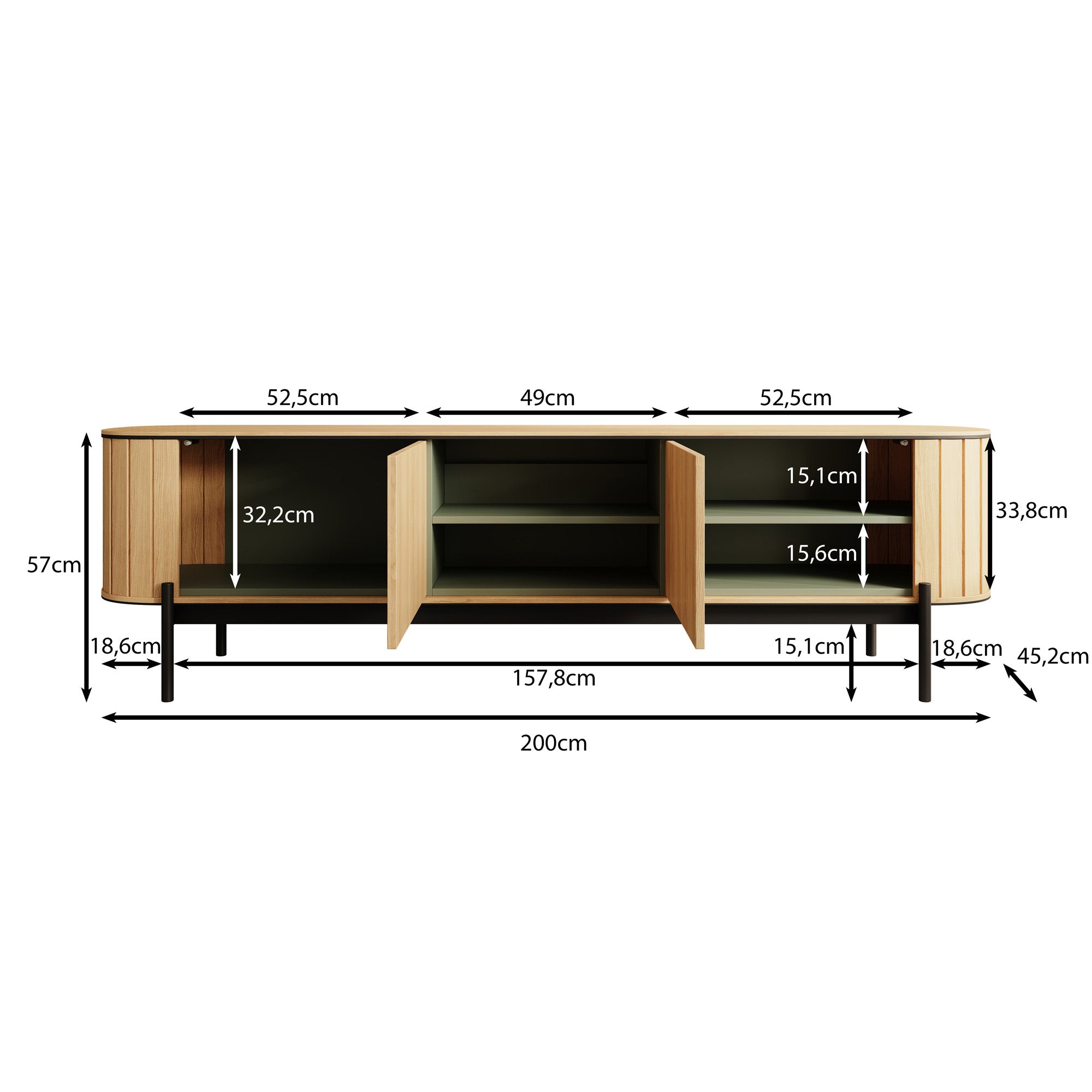Meubella - TV-Meubel Royale - Eiken - 200 cm