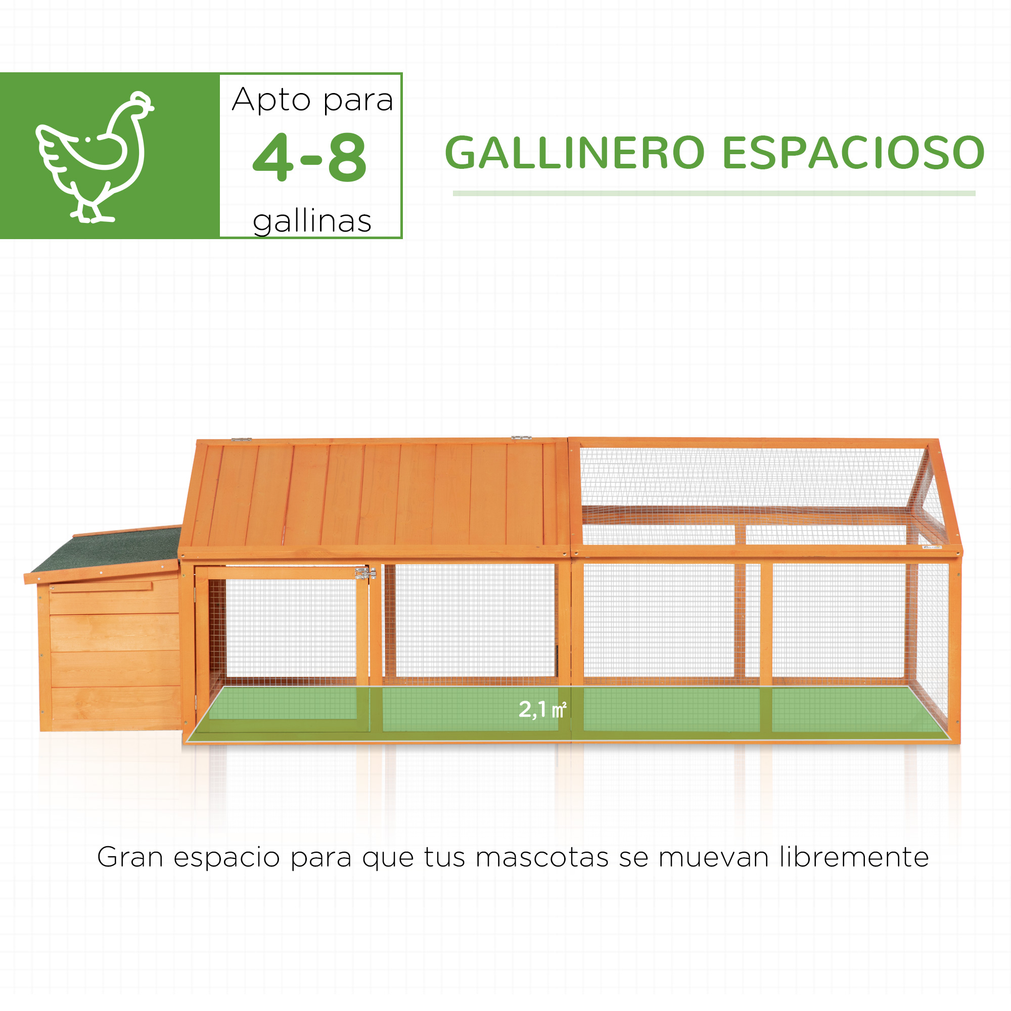 Galinheiro de madeira PawHut, grande, de 2 andares, para 4 a 8 galinhas, com telhado articulado, área externa, portas com trava e ninho, 240 x 112,5 x 76 cm, cor natural.