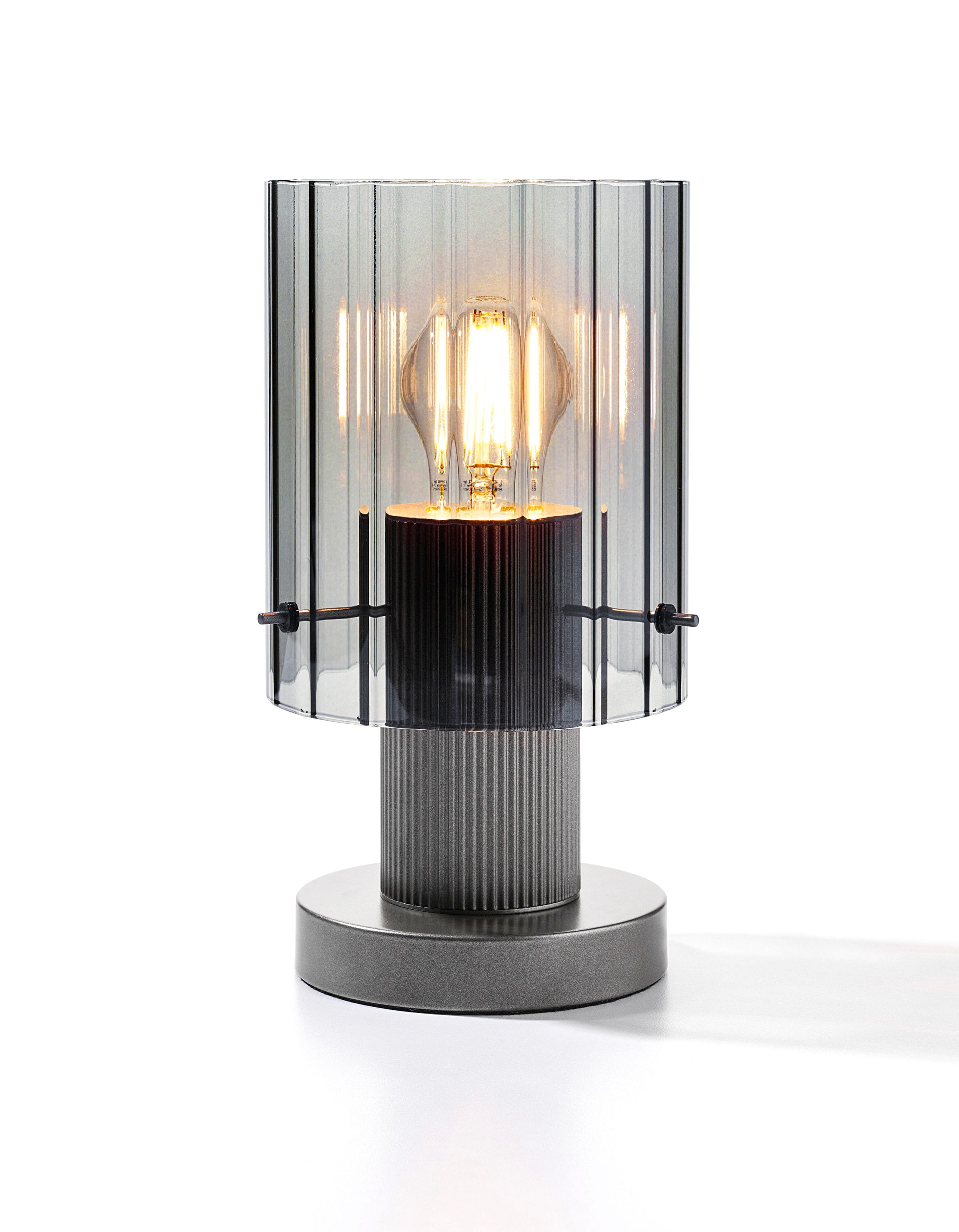 casaNOVA Retrofit Tischlampe RONJA silberfarbig /Rauchglas