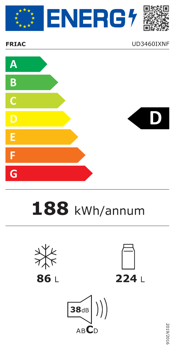 Friac Koel-vriescombinatie UD3460 IXNF - 310L - no frost