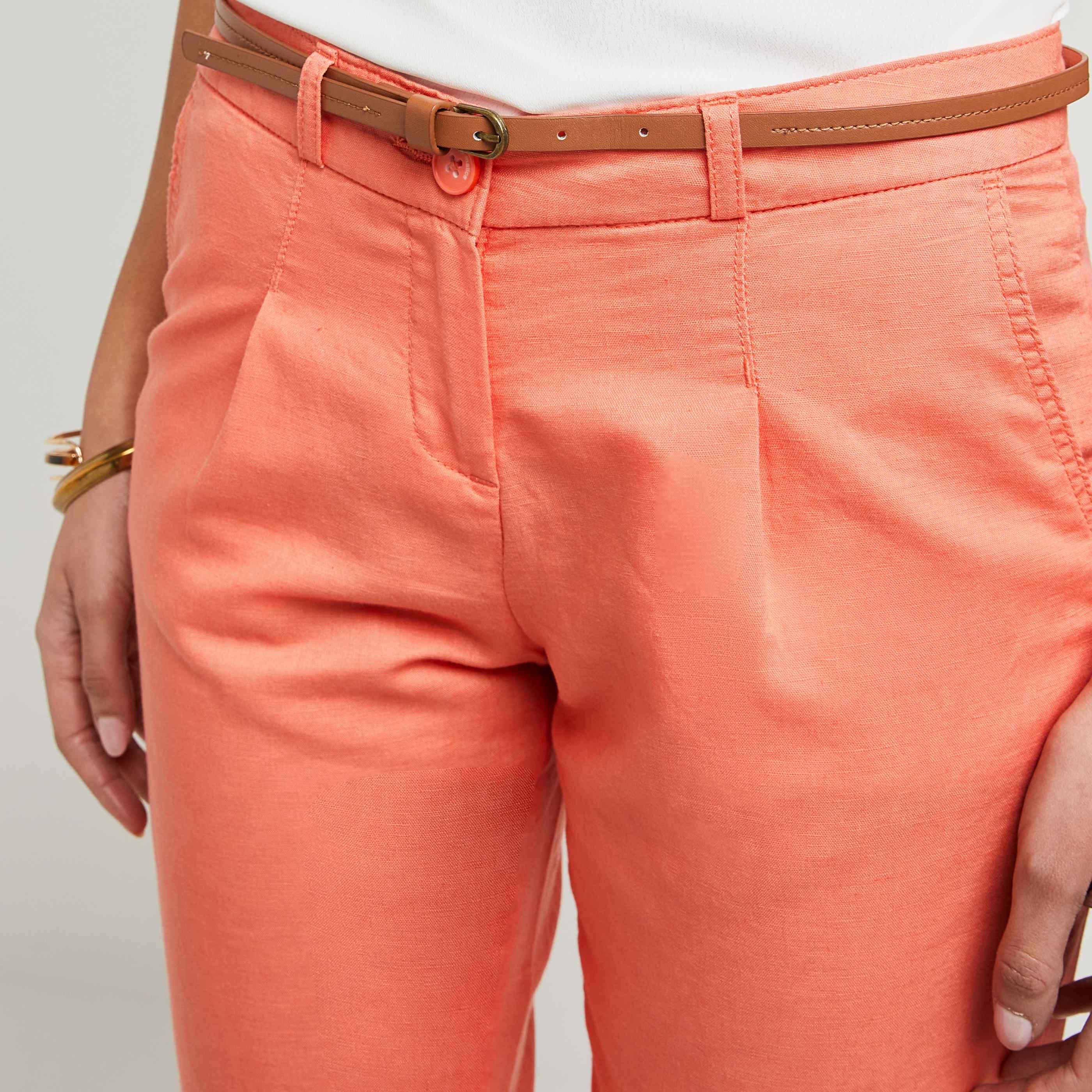 Chino lin mélangé femme - ORANGE