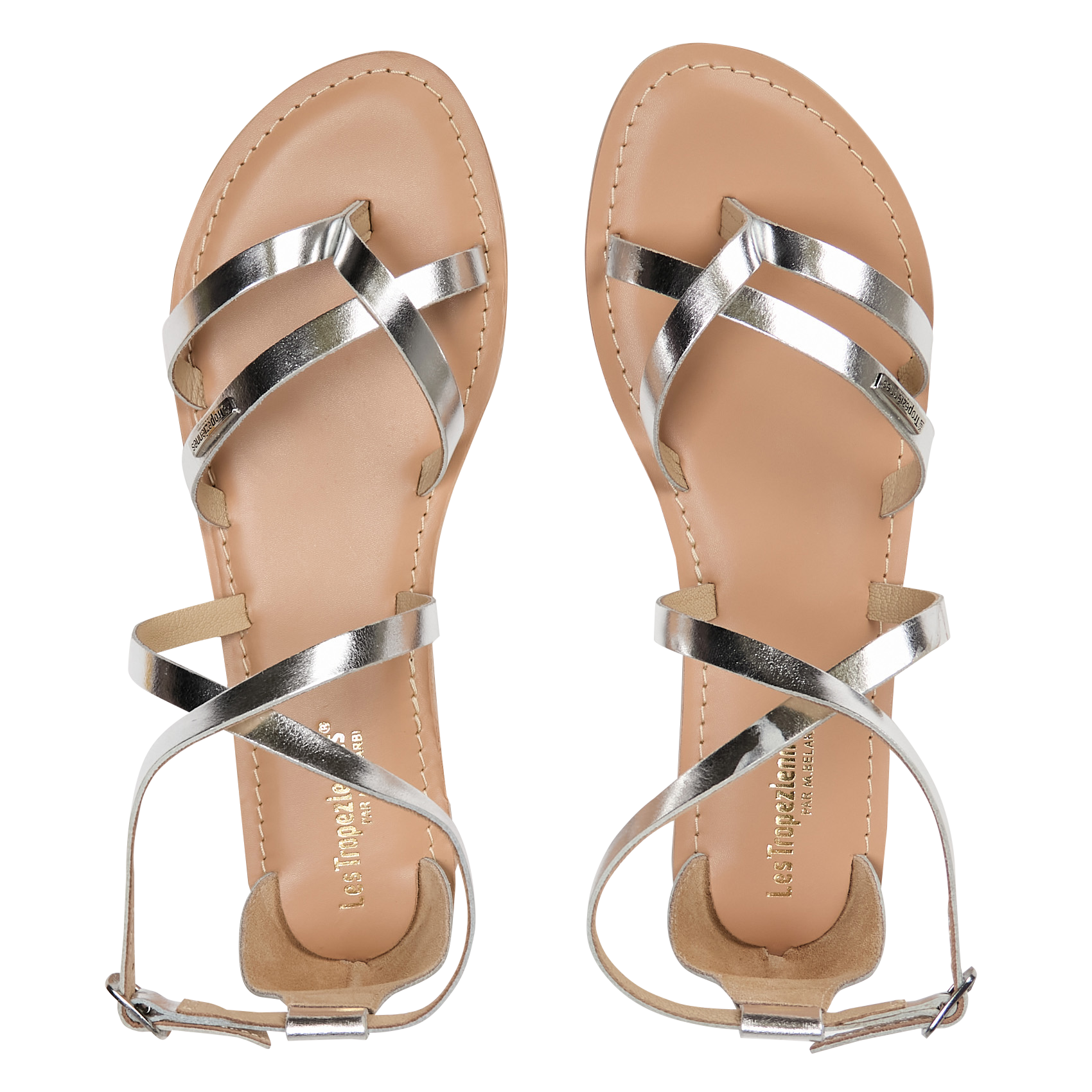 DAROZ - Sandales plates en cuir métallisé | Blanc