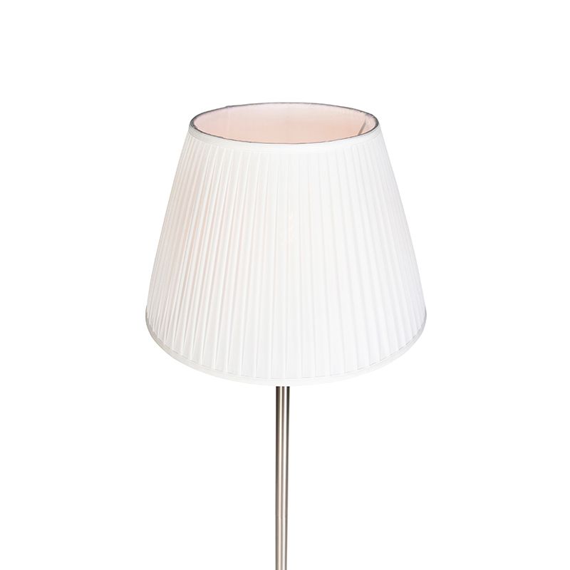 Moderne vloerlamp staal met witte plisse kap 45 cm - Simplo