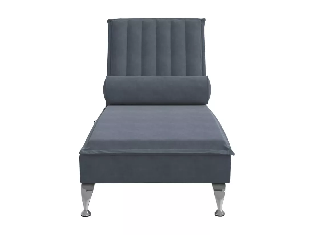 Chaise longue de massage avec traversin gris foncé velours