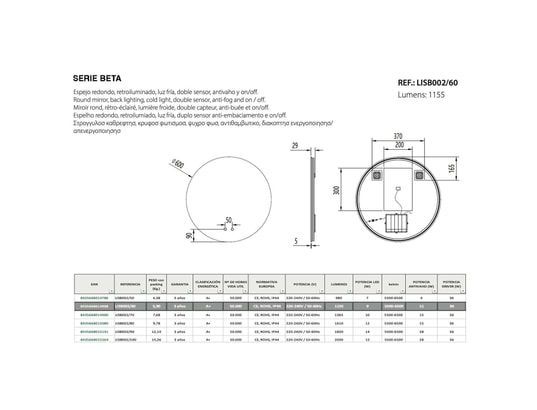CRISTALED - Miroir de salle de bains lumineux éclairage intégré led rétr...