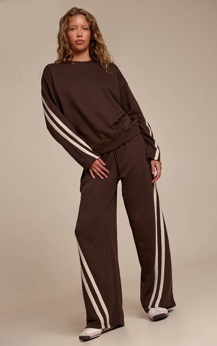 Marron Sweatshirt Oversize Prune À Rayures Contrastées