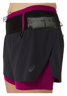 Short 2-en-1 Femme Asics Fujitrail Noir Rose