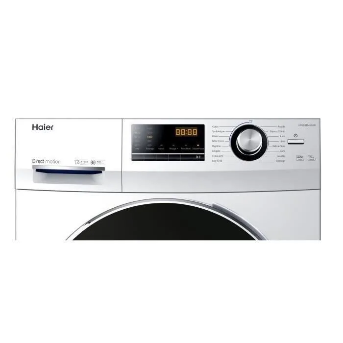 Lave-linge hublot HAIER HW90-B14636N-FR - 9 kg - Direct motion - 1400 trs/min - Classe A - 16 programmes - Blanc