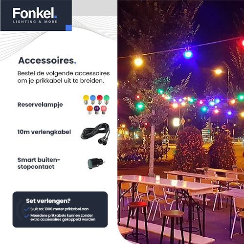 30m LED Prikkabel - IP65 Lichtsnoer Buiten - koppelbaar - inclusief 30x gekleurde E27 lampen - Incl. Stekker